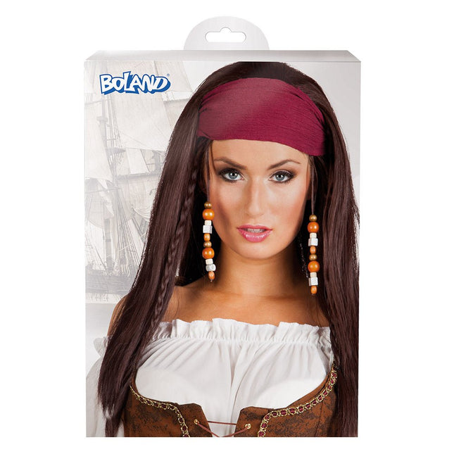 Bruine Piraten Pruik Trinity Met Bandana van Boland koop je bij Partywinkel