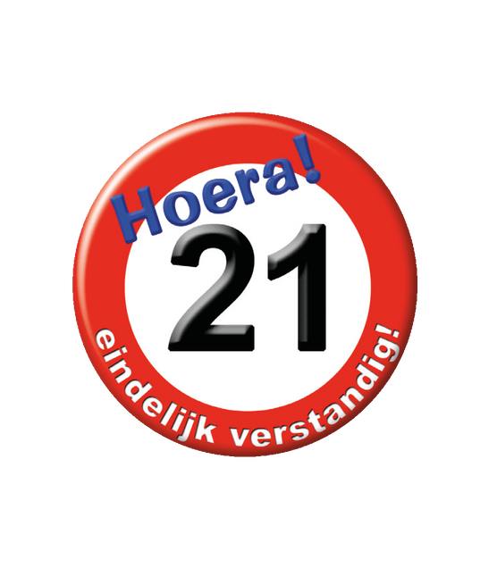 Button 21 Jaar Verkeersbord 5,5cm van Paper Dreams koop je bij Partywinkel