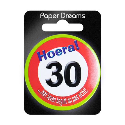 Button 30 Jaar Verkeersbord 5,5cm van Paper Dreams koop je bij Partywinkel