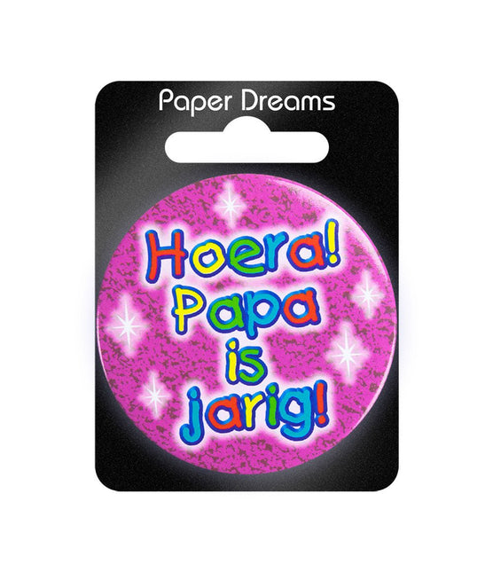 Button Hoera Papa is Jarig 5,5cm van Paper Dreams koop je bij Partywinkel