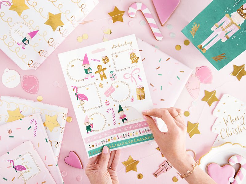 Cadeau Stickers Kerst Roze van Partydeco koop je bij Partywinkel