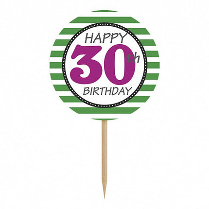 Caketopper 30Th Birthday 9,2cm 6st van Partydeco koop je bij Partywinkel