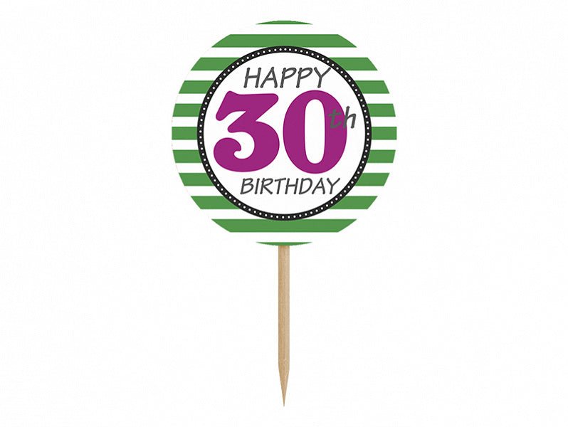 Caketopper 30Th Birthday 9,2cm 6st van Partydeco koop je bij Partywinkel