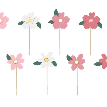 Caketopper Bloemen 14,5cm 8st van Partydeco koop je bij Partywinkel