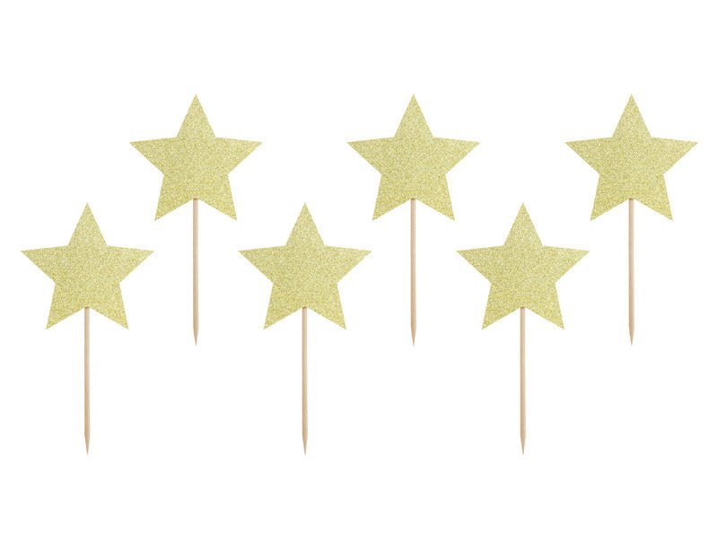 Caketopper Sterren Goud 11,5cm 6st van Partydeco koop je bij Partywinkel