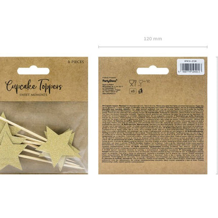 Caketopper Sterren Goud 11,5cm 6st van Partydeco koop je bij Partywinkel