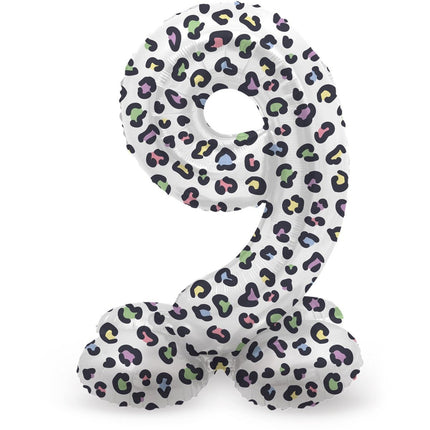 Cijfer Ballon 9 Jaar Panter Met Standaard Leeg 41cm van Folat koop je bij Partywinkel