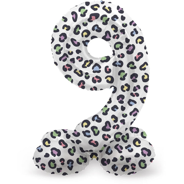 Cijfer Ballon 9 Jaar Panter Met Standaard Leeg 72cm van Folat koop je bij Partywinkel