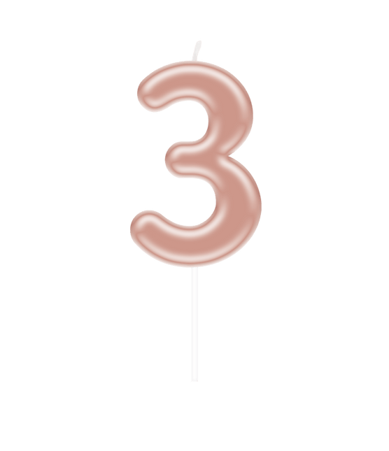 Cijfer Kaars 3 Rose Goud van Paper Dreams koop je bij Partywinkel
