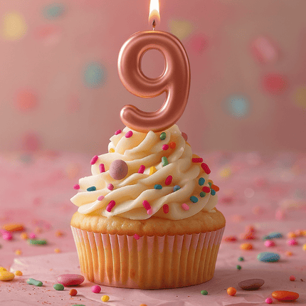 Cijfer Kaars 9 Rose Goud van Paper Dreams koop je bij Partywinkel