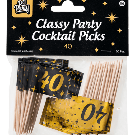 Cocktailprikkers 40 Jaar 6,5cm 50st van Paper Dreams koop je bij Partywinkel