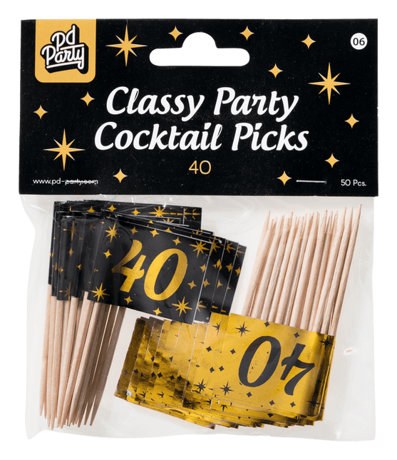 Cocktailprikkers 40 Jaar 6,5cm 50st van Paper Dreams koop je bij Partywinkel