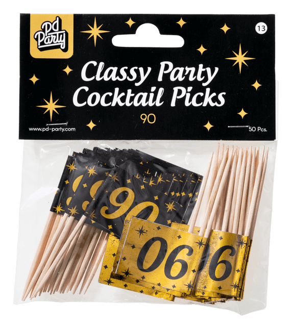 Cocktailprikkers 90 Jaar 6,5cm 50st van Paper Dreams koop je bij Partywinkel