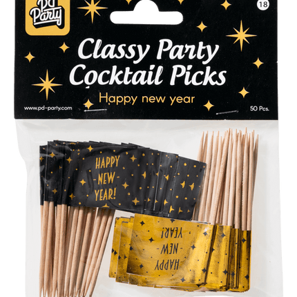 Cocktailprikkers Happy New Year 6,5cm 50st van Paper Dreams koop je bij Partywinkel
