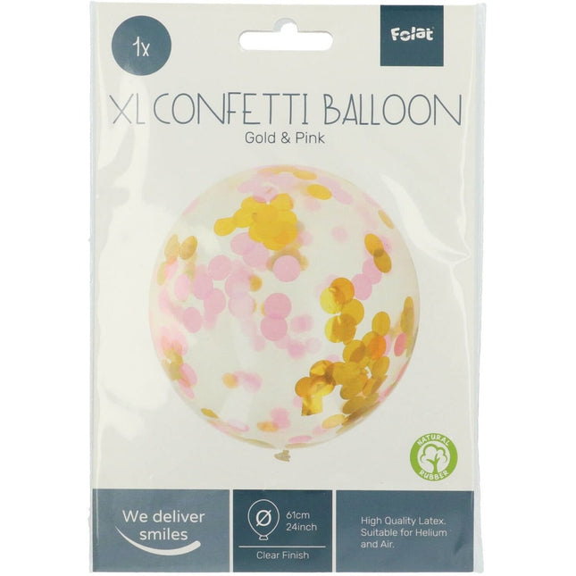 Confetti Ballon Roze Goud 61cm van Folat koop je bij Partywinkel