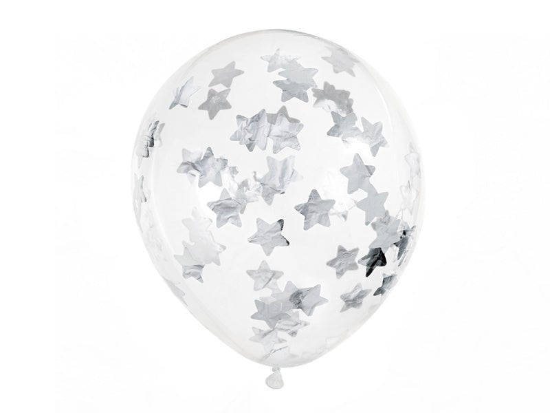 Confetti Ballonnen Zilveren Sterren 30cm 6st van Partydeco koop je bij Partywinkel