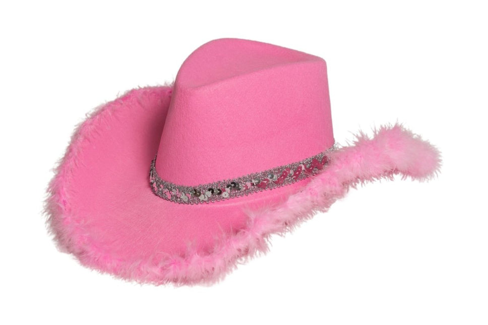 Cowboy Hoed Glitter met Bont Roze van Partychimp koop je bij Partywinkel