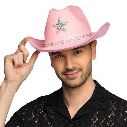 Cowboy Hoed Lichtroze Ster Glitters van Boland koop je bij Partywinkel