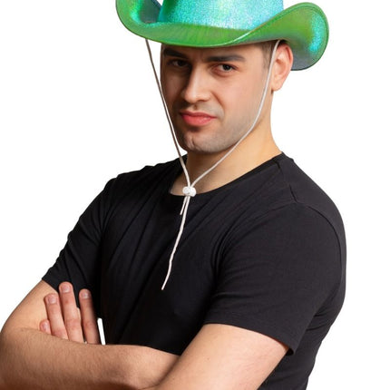 Cowboy Hoed Shiny Groen van Partychimp koop je bij Partywinkel