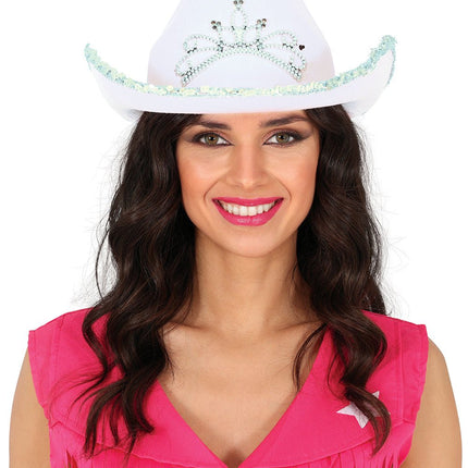 Cowboy Hoed Wit Zilver van Fiestas Guirca koop je bij Partywinkel