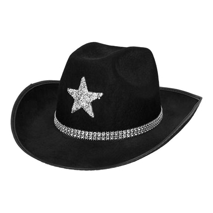Cowboy Hoed Zwart Glitter Ster van Boland koop je bij Partywinkel