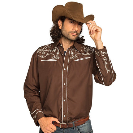 Cowboy Shirt Heren Bruin van Boland koop je bij Partywinkel