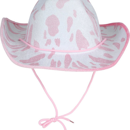Cowgirl Hoed Wit Roze Koeien Print van Fiestas Guirca koop je bij Partywinkel