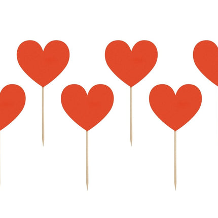 Hartjes Cupcake Toppers 11cm 6st van Partydeco koop je bij Partywinkel