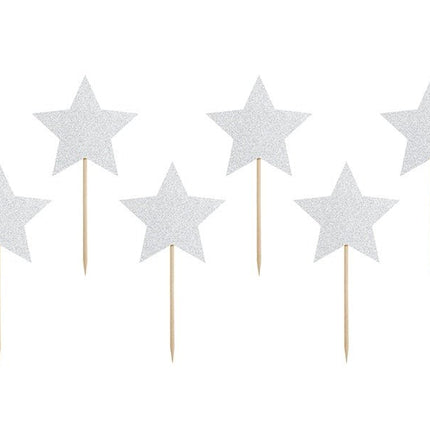 Cupcake Toppers Ster Zilver 6st van Partydeco koop je bij Partywinkel