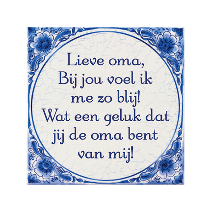 Delfts Blauw Tegel Lieve Oma 14,5cm van Paper Dreams koop je bij Partywinkel