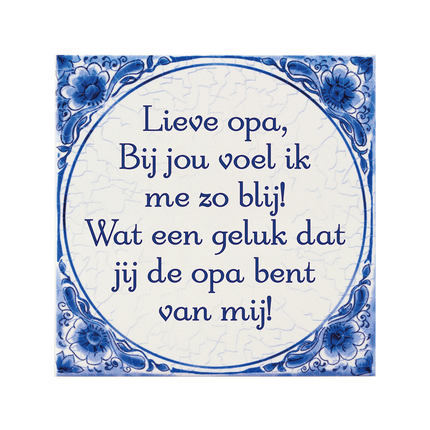 Delfts Blauw Tegel Lieve Opa 14,5cm van Paper Dreams koop je bij Partywinkel