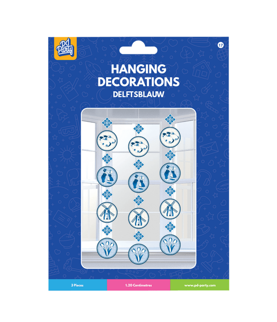 Delftsblauw Hangdecoratie 1,2m 3st van Paper Dreams koop je bij Partywinkel