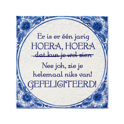 Delftsblauw Tegel Er Is Er Één Jarig 15cm van Paper Dreams koop je bij Partywinkel