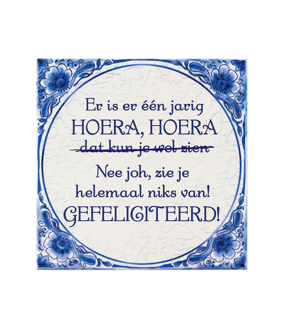 Delftsblauw Tegel Er Is Er Één Jarig 15cm van Paper Dreams koop je bij Partywinkel