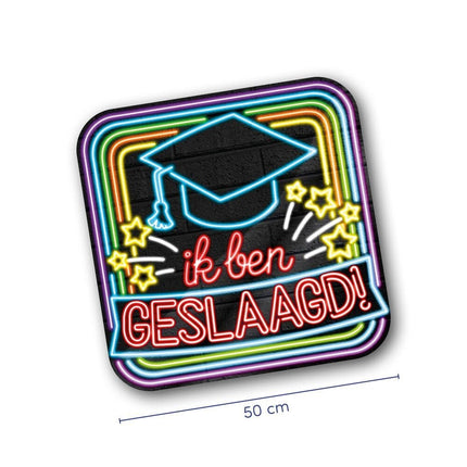 Deurbord Hoera Geslaagd Neon 50cm van Paper Dreams koop je bij Partywinkel