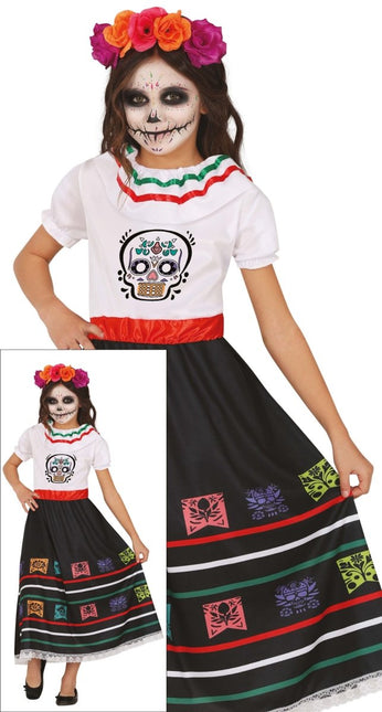Dia De Los Muertos Jurk Meisje Doodshoofd van Fiestas Guirca koop je bij Partywinkel