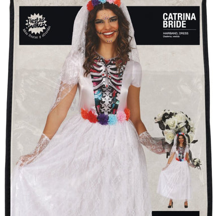 Dia De Los Muertos Jurk Wit Dames Bruid van Fiestas Guirca koop je bij Partywinkel