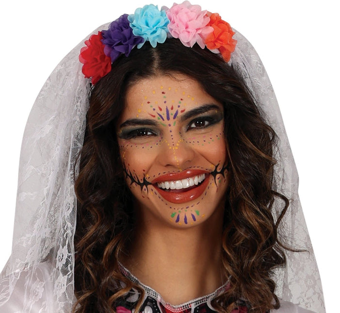 Dia De Los Muertos Jurk Wit Dames Bruid van Fiestas Guirca koop je bij Partywinkel