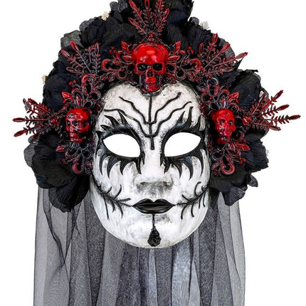 Dia De Los Muertos Masker Zwart Wit Sluier van Widmann koop je bij Partywinkel