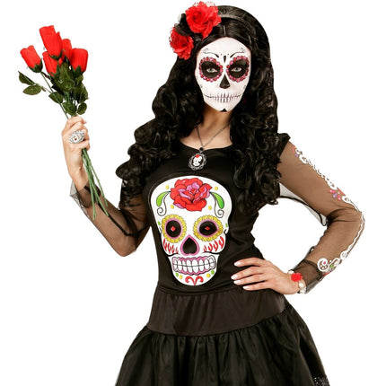 Dia De Los Muertos Shirt Zwart Wit Dames van Widmann koop je bij Partywinkel