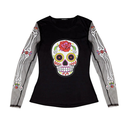 Dia De Los Muertos Shirt Zwart Wit Dames van Widmann koop je bij Partywinkel