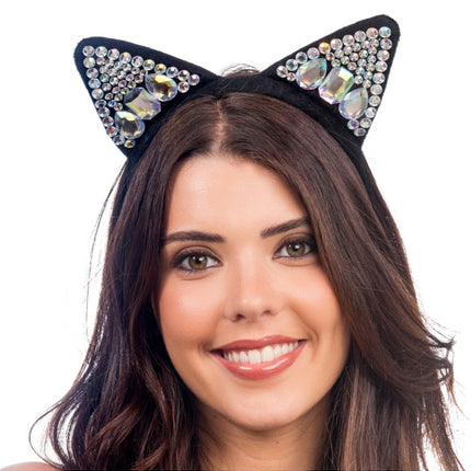Zwarte Kattenoren Diadeem met Strass 22x17cm