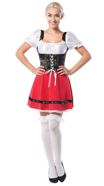 Dirndl Jurk Oktoberfest Rood Witte Strik van PartyXclusive koop je bij Partywinkel