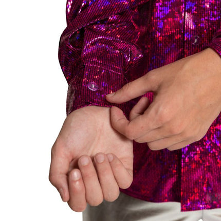 Disco 70S Blouse Fuchsia Glans van Partychimp koop je bij Partywinkel