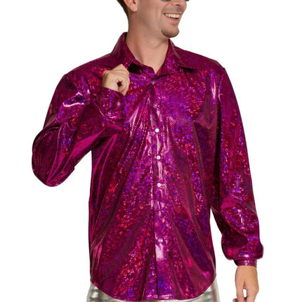 Disco 70S Blouse Fuchsia Glans van Partychimp koop je bij Partywinkel