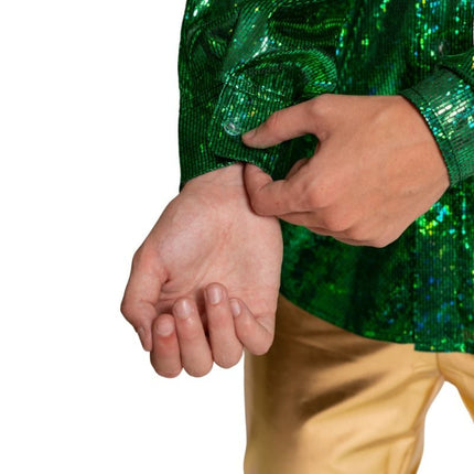 Disco 70S Blouse Groen Glans van Partychimp koop je bij Partywinkel