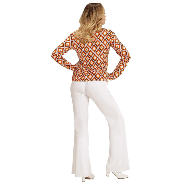 Disco 70S Blouse Oranje Dames Ruit van Widmann koop je bij Partywinkel