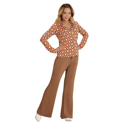 Disco 70S Blouse Oranje Dames Ruit van Widmann koop je bij Partywinkel