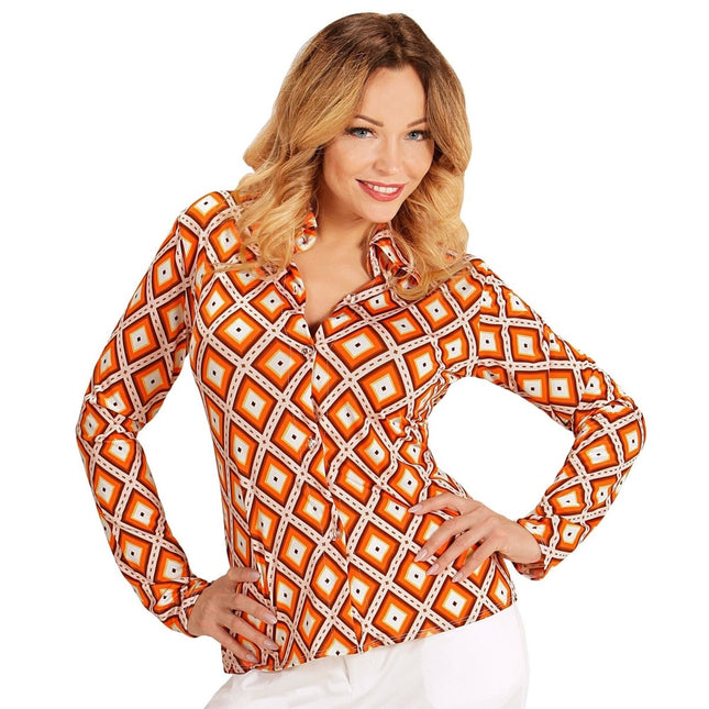 Disco 70S Blouse Oranje Dames Ruit van Widmann koop je bij Partywinkel