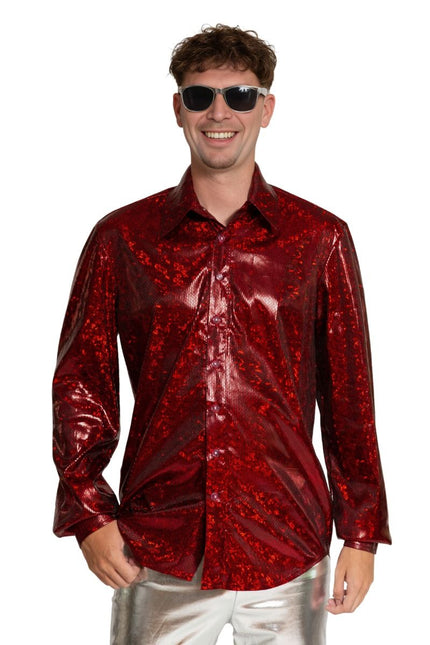 Disco 70S Blouse Rood Glans van Partychimp koop je bij Partywinkel